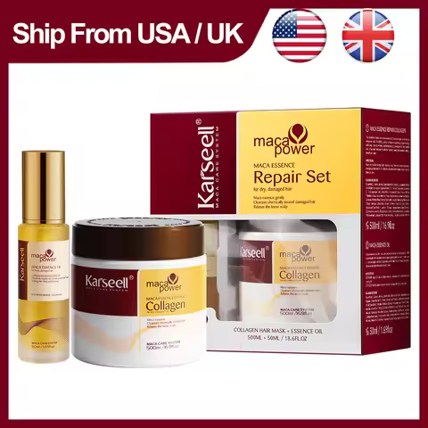 Karseell 2pcs Set Collagen Hair Mask 500ml 16.9 fl.oz + Argan Oil Hair Serum 50ml 1.69 fl.oz for Dry