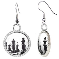 Arthwick Store Black and White Chess Pieces On Checkered Playing Board Earrings