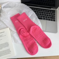 ถุงเท้าโยคะ Pilates ผ้าฝ้ายผสมสำหรับผู้หญิง ระบายอากาศได้ดี ป้องกันการลื่น ส่วนบนสุดกลางน่อง ถุงเท้า