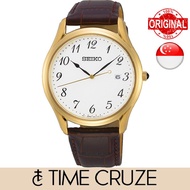 [Time Cruze] Seiko SUR306 Classic Quartz Analog Brown Leather White Dial Men Watch SUR306P1 SUR306P