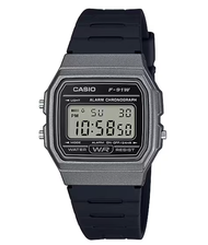 นาฬิกาดิจิทัล CASIO F-91W สายเรซิน สีดำ กระจกมิเนอรัล ขนาดหน้าปัด 34mm กันน้ำ 50M