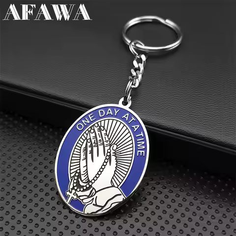 One Day at a Time Pray Hand Keychain for Women Men Stainless Steel Silver Color Religion Medal Keyri