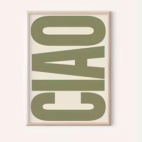 Chic Ciao Retro Green Canvas Wall Art - Póster minimalista sin marco para decoración del hogar y la 