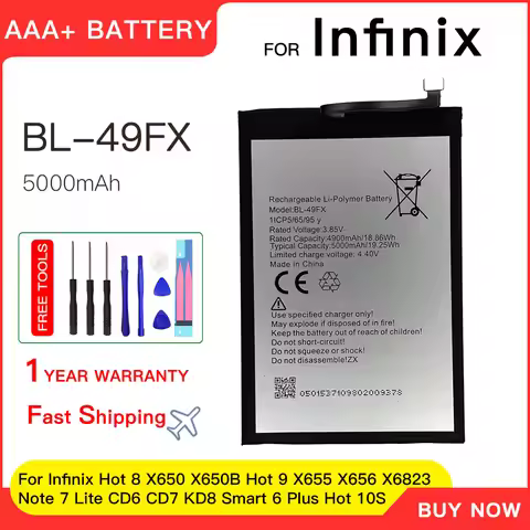Genuine BL-49FX Battery 5000mAh For Infinix Hot 8 X650 X650B Hot 9 X655 X656 Note 7 Lite CD6 CD7 KD8