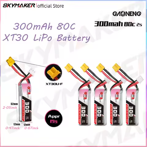 GAONENG GNB LiHV 2S 7.6V 300mAh 80C XT30 LiPo Battery