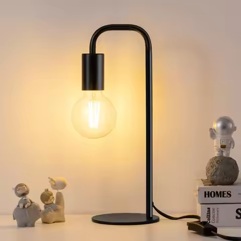 Industrial Table Lamp for Bedroom, Small Nightstand with E26 Socket, Modern Desk Light for Living Ro