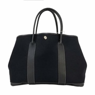 HERMÈS Garden Party 36 黑色帆布花園包手提包 銀色五金