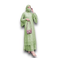 MAXI GELA SIZE S/M-L-XL-XXL/ GAMIS FULL BRUKAT WANITA TILE MUTIARA ONDE POLKADOT/ DRESS CANTIK PES