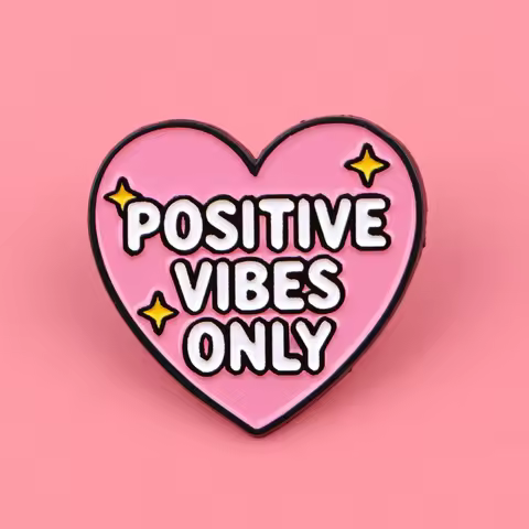 POSITIVE VIBES ONLY Enamel Pin Pink Heart Metal Badge Inspirational Saying Brooch for Jewelry Access