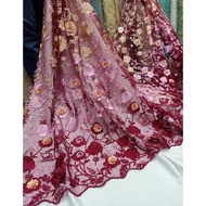 Kain tulle 3D tritone / Kain tile bunga timbul / Tule bunga mawar