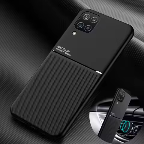 For Samsung Galaxy A12 Case Car Magnetic Holder PU Leather Texture Phone Case For Samsung A12 A 12 a