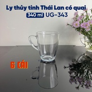 340 ml glass tea and coffee cup, suitable as a coffee cup with handle, code UG-343, transparent Thai