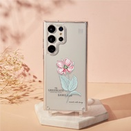 GreenGate聯名朝槿綻露晶石透明防摔SAMSUNG繩掛手機殼