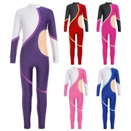 Kids Girls Long Sleeve Shiny Rhinestones Gymnastics Leotard Athletic Dance Jumpsuit Stage Costume