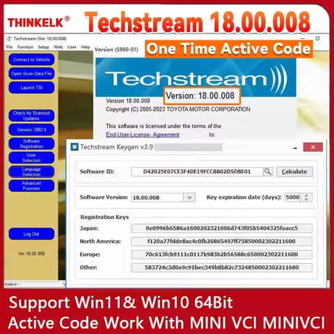 Newest Version TIS Techstream 18.00.008 Software Link MINI VCI Compatible with Win11/Win10 Active Co