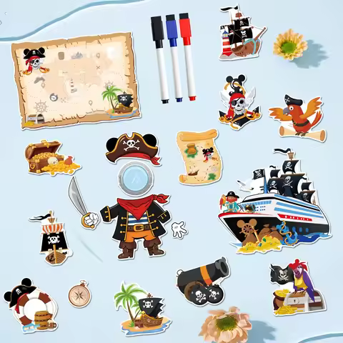 18 Pirate Captains Dress Up As Sailing-themed Cruise Ship Door Magnets | Pirate-themed, with 3 Pens,