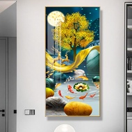 Golden Deer Koi Fish Tree Moon Landscape Canvas Painting Big Size HD Print Picture Home Decoration G