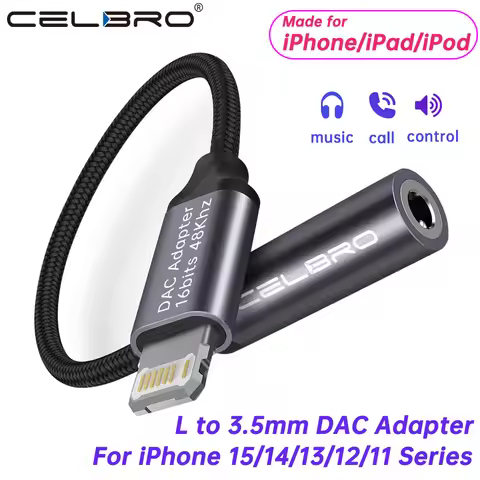 For Iphone To 3.5MM Headphone Jack Adapter Cable 8pin To 3.5 MM Aux Audio Cable For Iphone 15 Pro Ma