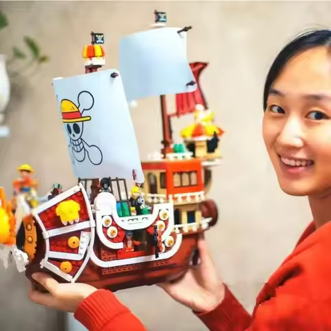 One Piece 1484pcs/432Pcs+9Dolls Thousand Sunny Boat Blocks Cartoon Pirate Ship Bricks Set Toys for C
