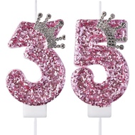 35 53 Birthday Candles, 35th 53rd Cake Candles, Pink Birthday Number 35 53 Candles Cake Topper Decor