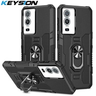 KEYSION เกราะกันกระแทกเคสสำหรับ VIVO Y76 5G Y76S ซิลิโคน + PC ขาตั้งโทรศัพท์โทรศัพท์ฝาหลังสำหรับ VIV
