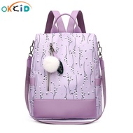 OKKID woman fashion backpack purple flower bagpack women school backpack shoulder bag ladies anti theft backpack girl schoolbag