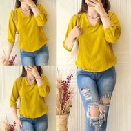 WOMEN'S CRINKLE AIRFLOW BLOUSE, LATEST WOMEN'S TOP, WOMEN'S V-NECK BLOUSE, women's long-sleeved Kore