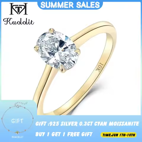 Kuololit 585 14K Yellow Gold 1.5CT 1.0CT Moissanite Ring for Women Ova Solitaire Ring Engagement Moi