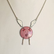 Pig Necklace, Enamel Pig Necklace, Pig With Wings, Flying Pig Necklace, Piggy,