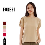 Forest Blaus Perempuan | Forest Ladies Polyester Puff Sleeve Plain Blouse - 822455