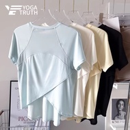 【YOGATRUTH】Woman Sports Loose T-shirt Curved Hem Mesh Breathable Quick Drying Top Gym Exercise