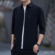 High-End Iron-Free Loose Version Shirt Men Summer Three-Quarter Sleeve Casual Workwear Men's Korean 