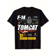 Men's F-14 Tomcat X-45 Naval Fighter Jet Graphic T-Shirt, Black, Bold Geometric Print, Loose Fit Cas