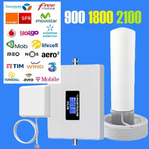 Omni LOG Directional Full kit 3 BAND Cellular Amplifier B8 B3 B1 900 1800 2100 4G Signal Booster Rep