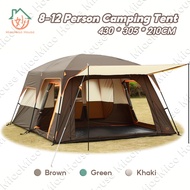 8-12 Person Camping Tent Two-bedroom and One-living Room Large Tent Waterproof 2-Layer Family Tent