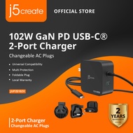 J5CREATE JUP25102V 102W GaN PD USB-C® 2-Port Charger With Changeable AC Plugs