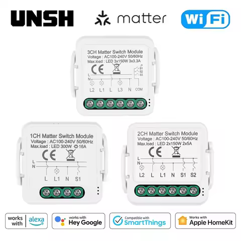 Matter Homekit WiFi Smart Light Switch 2-way Control 1 2 3 gang Mini Smart Breaker Support Siri Smar