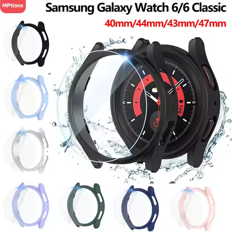 Glass+Case for Samsung Galaxy Watch 6 44mm 40mm Waterproof PC Cover Watch 6 Classic 43mm 47mm Galaxy