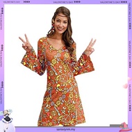 Hippie Costume 60s 70s Women Disco Dress Halloween Boho Flared Hippie Dress with Headband