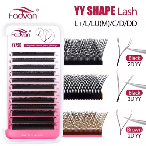 FADVAN YY Shape Eyelashes Extension 2D/3D Faux Mink L+/L/LU(M)/C/D/DD 8-15mm Black/Brown Premade Fan