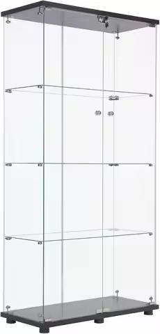 Frameless Glass Display Cabinet, Curio Cabinet Display Case with Lock and 2 Doors, Quick-Install Flo