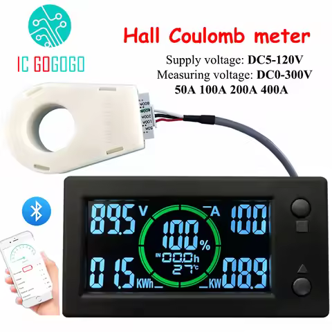 Hall Coulomb Meter Counter Voltage Current Power Capacity Indicator LCD Screen Display Lithium Batte