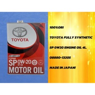 100%ORI - TOYOTA FULLY SYNTHETIC SP 0W20 ENGINE OIL 4L.08880-13205 MADE IN JAPAN