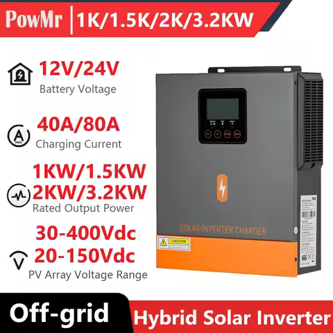 PowMr 220V Pure Sine Wave Inverter 12V/24V Solar Inverter 1KW 1.5KW 2KW 3KW Hybrid Inverter 80A Sola