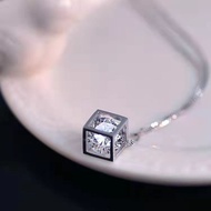 Imported Moissanite Necklace 1 Carat Sterling Silver Necklace 9999 Classy Square Clavicle Chain Fema