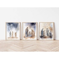 3Set of Jesus Birth Art Paintings，Christmas Jesus Digital Download，Christmas Nativity Art Painting，T