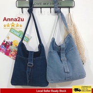 Jeans Tote Bag Shopping Bags with Zip Unisex Students Tuition Bag Beg Silang Kain Lelaki Wanita