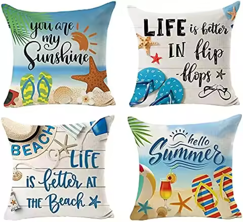 Summer life beach starfish linen decorative pillow cover cushion cover outdoor bedroom family sofa 4