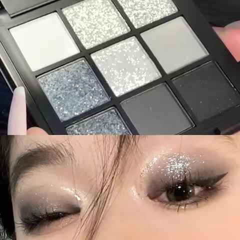 Punk Smoky Cool Eyeshadow Palette Pearly Bright Matte Glitter Eyeshadow Palette Lasting Black Makeup