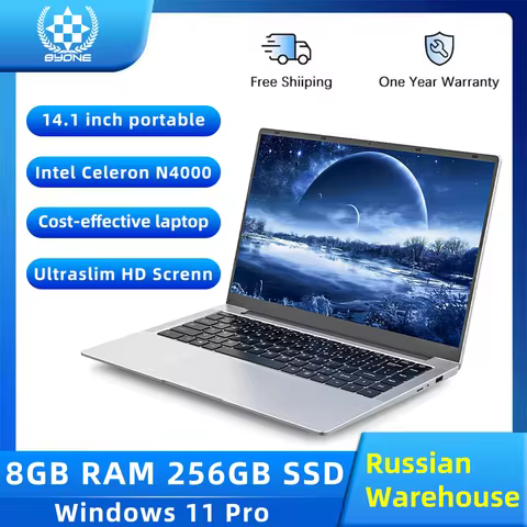 BYONE 14 Inch Low Price Laptop Intel Celeron N4000 8GB RAM 256GB 512GB SSD HD Screen Office Learning